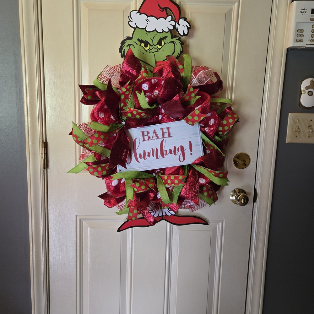 Festive Grinch Holiday Wreath with Red and Green Accents